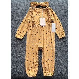 NWT Jessica Simpson Mustard Floral Coverall Set Size 24 Months